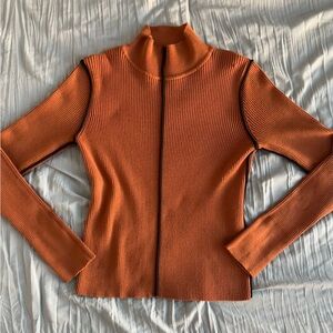 Orange Ribbed Turtleneck Sweater